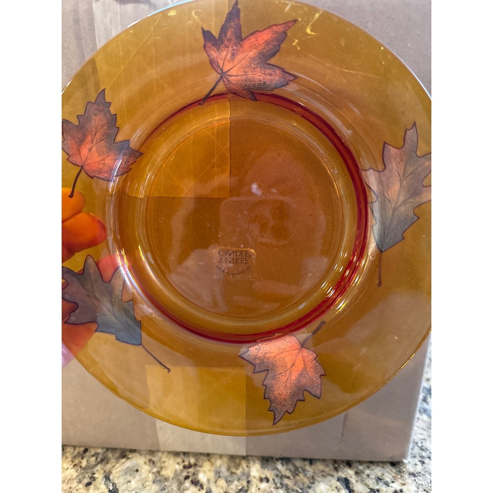 Yankee Candle Amber Glass Fall Maple Leaf Candle Plate Tray 7.5 Inch Autumn